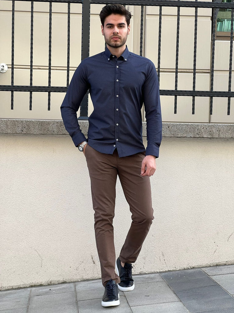 
                  
                    Slim Fit Patterned Cotton Navy blue Shirt - OUTFITLIFT
                  
                