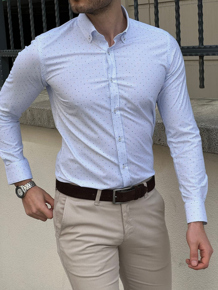 
                  
                    Slim Fit Patterned Cotton Blue Shirt - OUTFITLIFT
                  
                