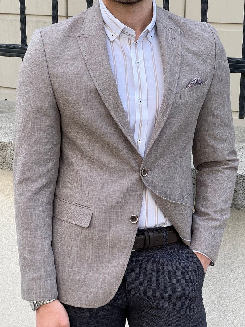 
                  
                    Slim Fit Knitted Textured Light Brown Mens Blazer
                  
                