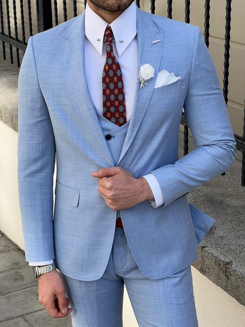astronomi kæde Cirkel Slim Fit Tuxedo Mens Light Blue Wedding Wool Suit – OUTFITLIFT