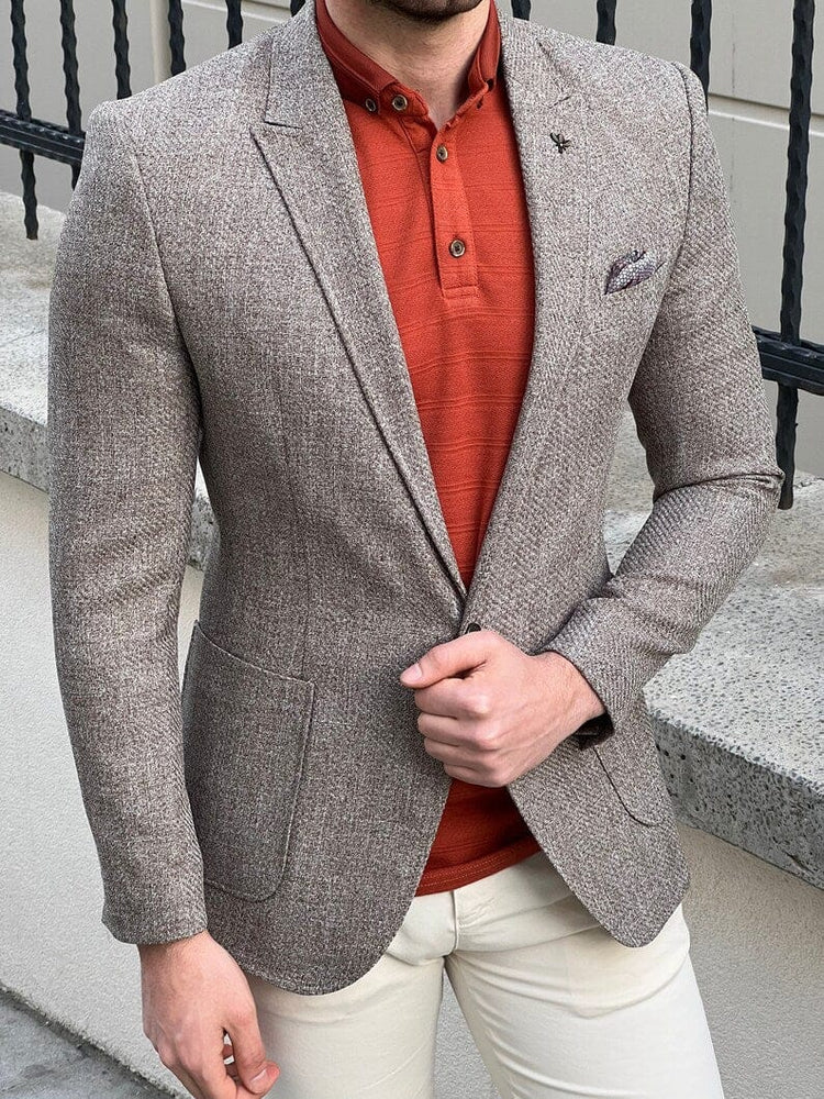 Slim Fit Knitted Textured Brown Mens Blazer